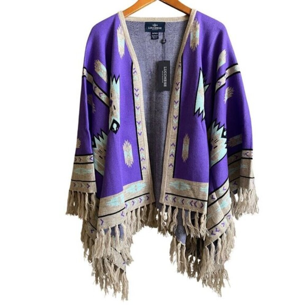 Lucchese Lightweight Alpaca Cape Peruvian Poncho Taos Collegiate Purple One Size